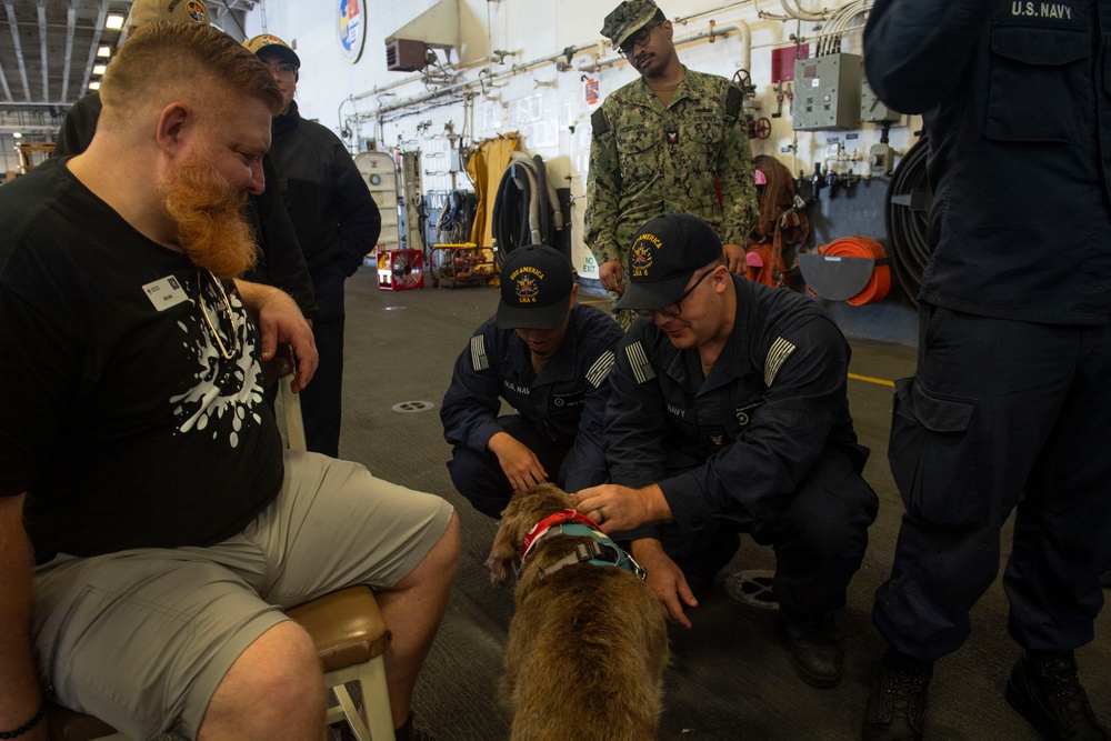 USS America (LHA 6) Visited by the American Red Cross Emotional Support Dogs