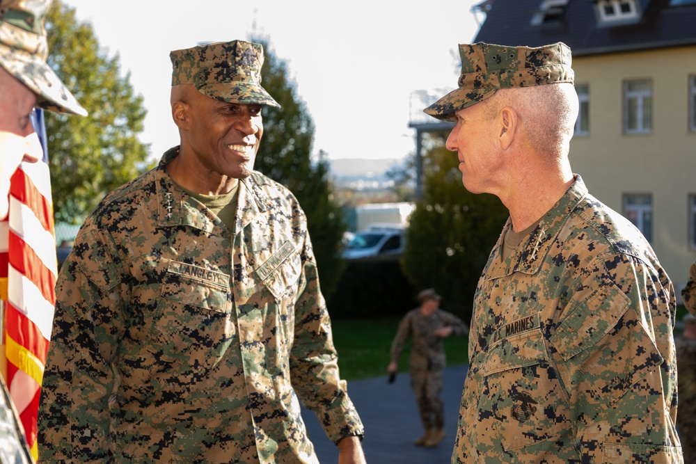 Commandant of the Marine Corps General Eric Smith visits with USAFRICOM and General Michael Langley on 28 Oct 2024 in Stuttgart Germany.