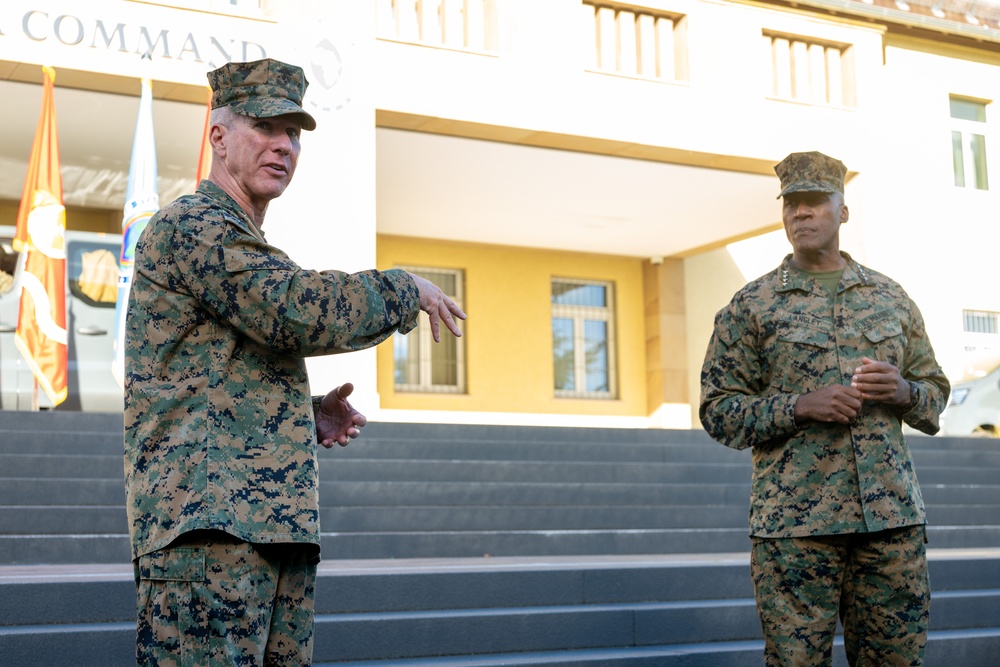 Commandant of the Marine Corps General Eric Smith visits with USAFRICOM and General Michael Langley on 28 Oct 2024 in Stuttgart Germany.