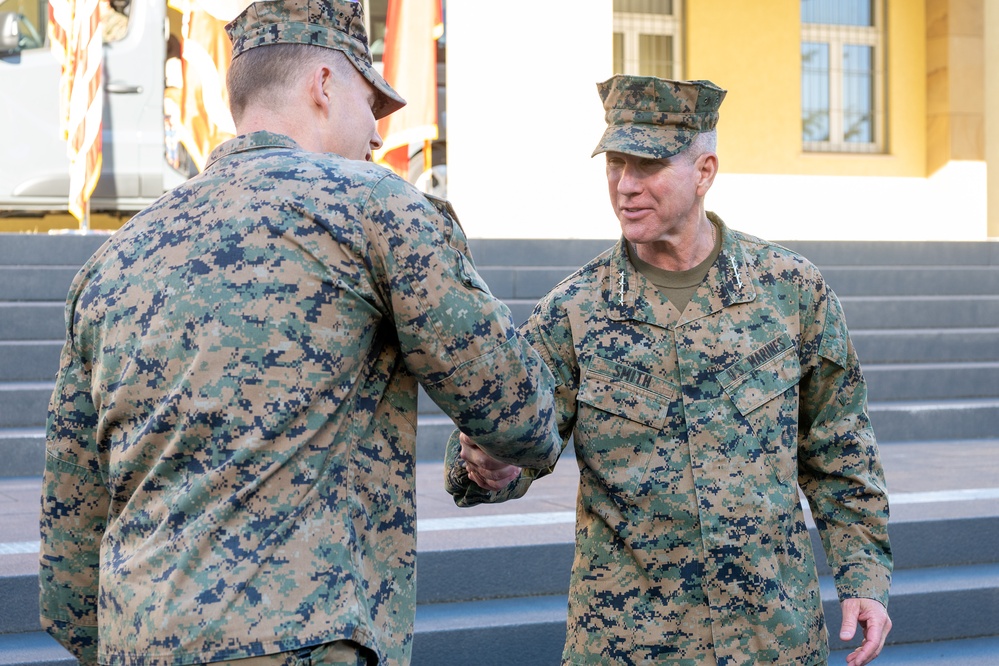 Commandant of the Marine Corps General Eric Smith visits with USAFRICOM and General Michael Langley on 28 Oct 2024 in Stuttgart Germany.