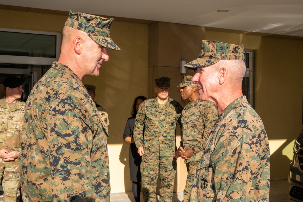 Commandant of the Marine Corps General Eric Smith visits with USAFRICOM and General Michael Langley on 28 Oct 2024 in Stuttgart Germany.