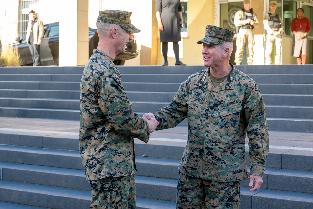 Commandant of the Marine Corps General Eric Smith visits with USAFRICOM and General Michael Langley on 28 Oct 2024 in Stuttgart Germany.