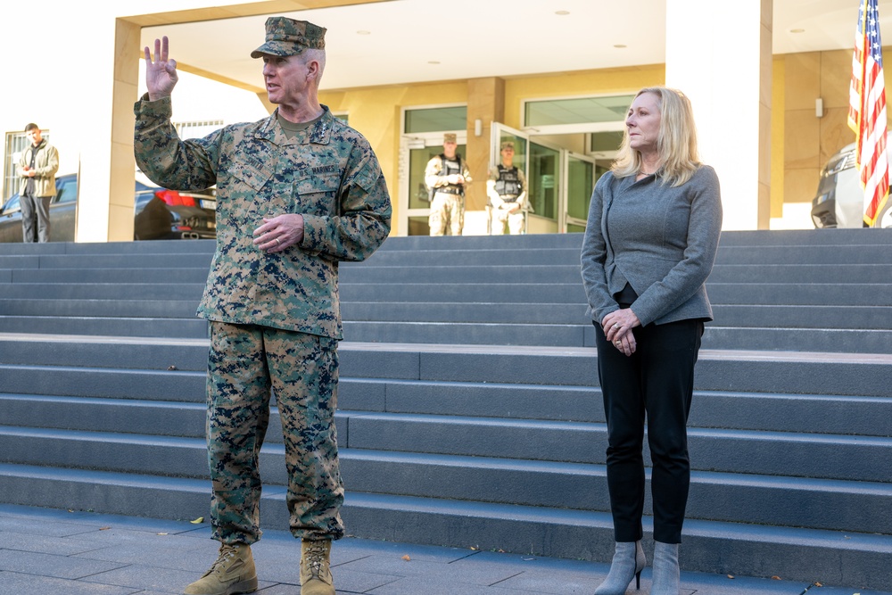 Commandant of the Marine Corps General Eric Smith visits with USAFRICOM and General Michael Langley on 28 Oct 2024 in Stuttgart Germany.