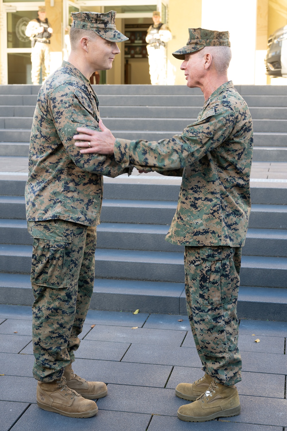 Commandant of the Marine Corps General Eric Smith visits with USAFRICOM and General Michael Langley on 28 Oct 2024 in Stuttgart Germany.