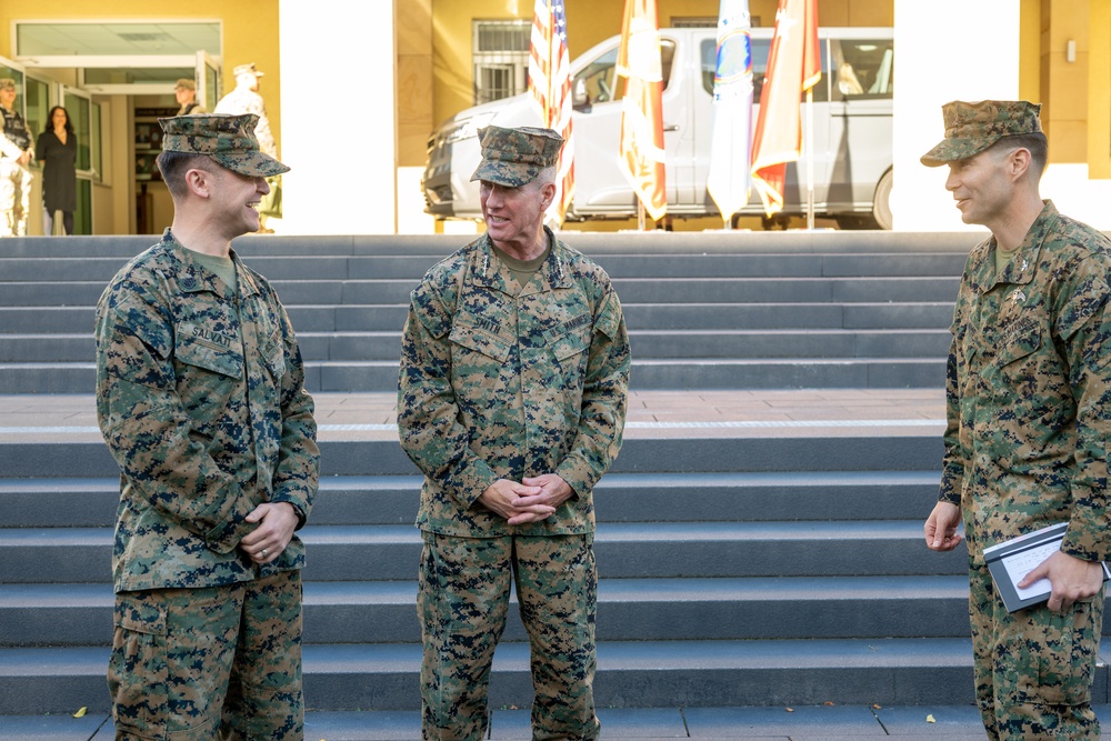 Commandant of the Marine Corps General Eric Smith visits with USAFRICOM and General Michael Langley on 28 Oct 2024 in Stuttgart Germany.