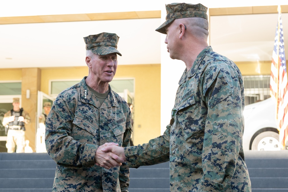 Commandant of the Marine Corps General Eric Smith visits with USAFRICOM and General Michael Langley on 28 Oct 2024 in Stuttgart Germany.