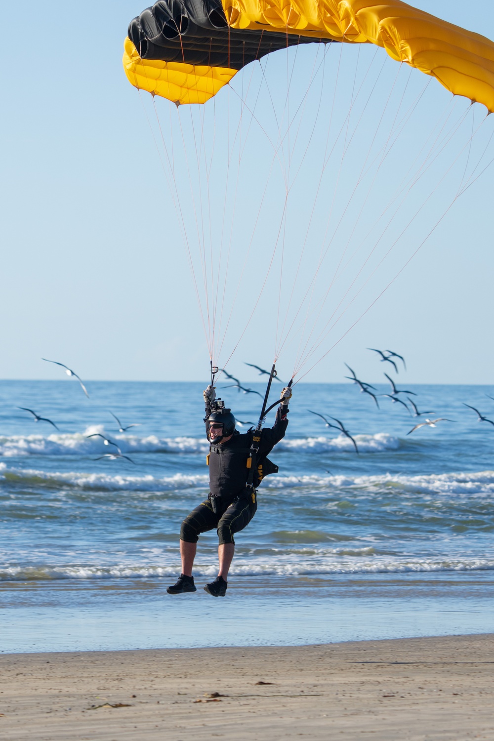 U.S. Army Golden Knights skydive onto Galveston Island