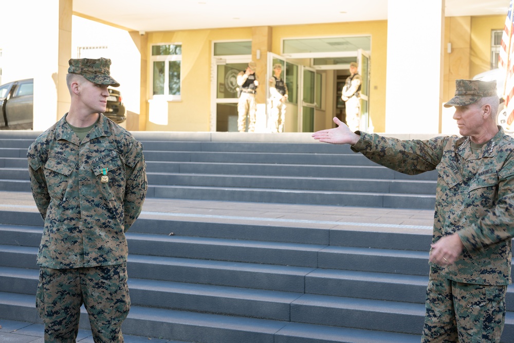 Commandant of the Marine Corps General Eric Smith visits with USAFRICOM and General Michael Langley on 28 Oct 2024 in Stuttgart Germany.