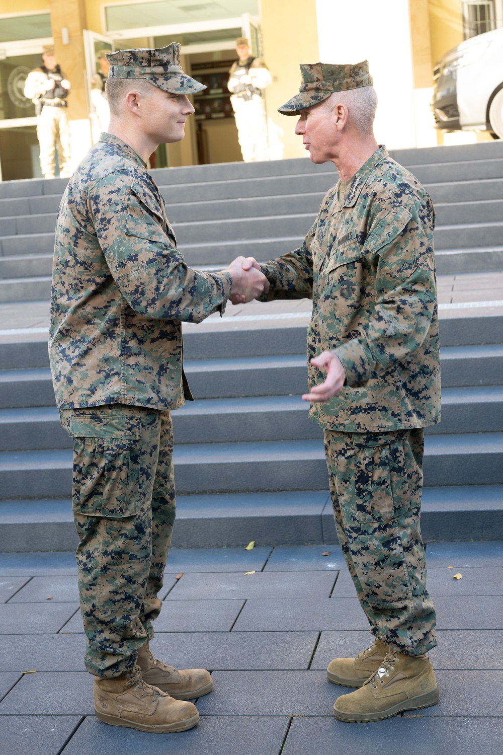 Commandant of the Marine Corps General Eric Smith visits with USAFRICOM and General Michael Langley on 28 Oct 2024 in Stuttgart Germany.