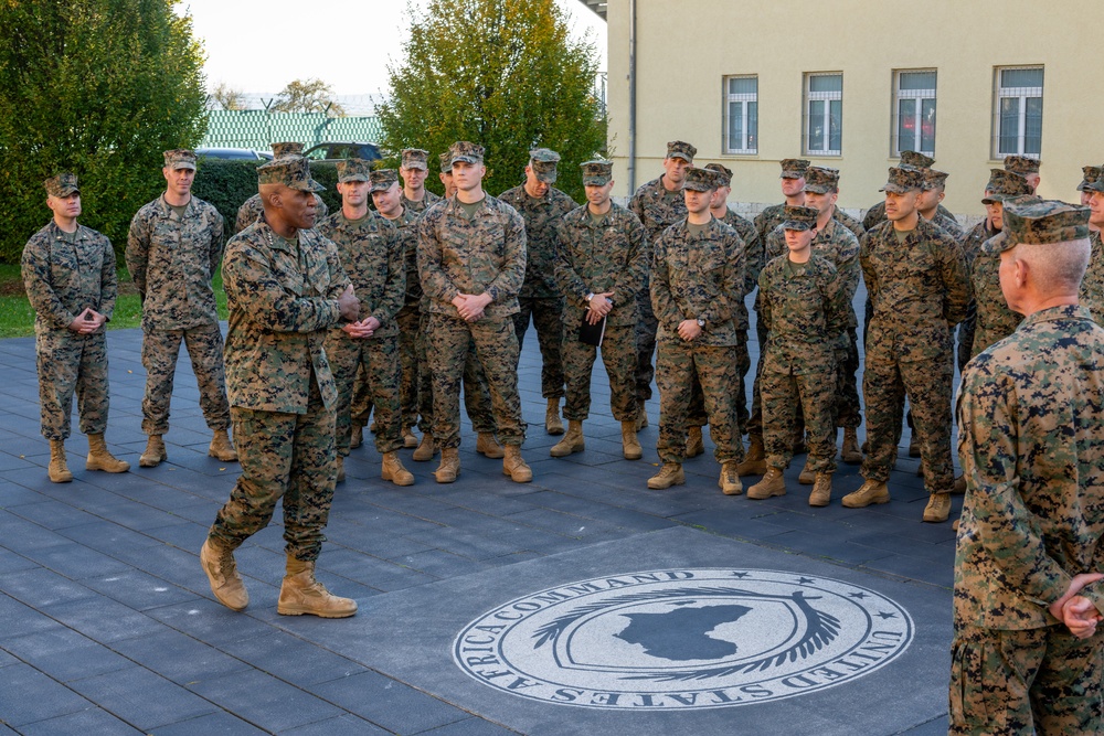 Commandant of the Marine Corps General Eric Smith visits with USAFRICOM and General Michael Langley on 28 Oct 2024 in Stuttgart Germany.