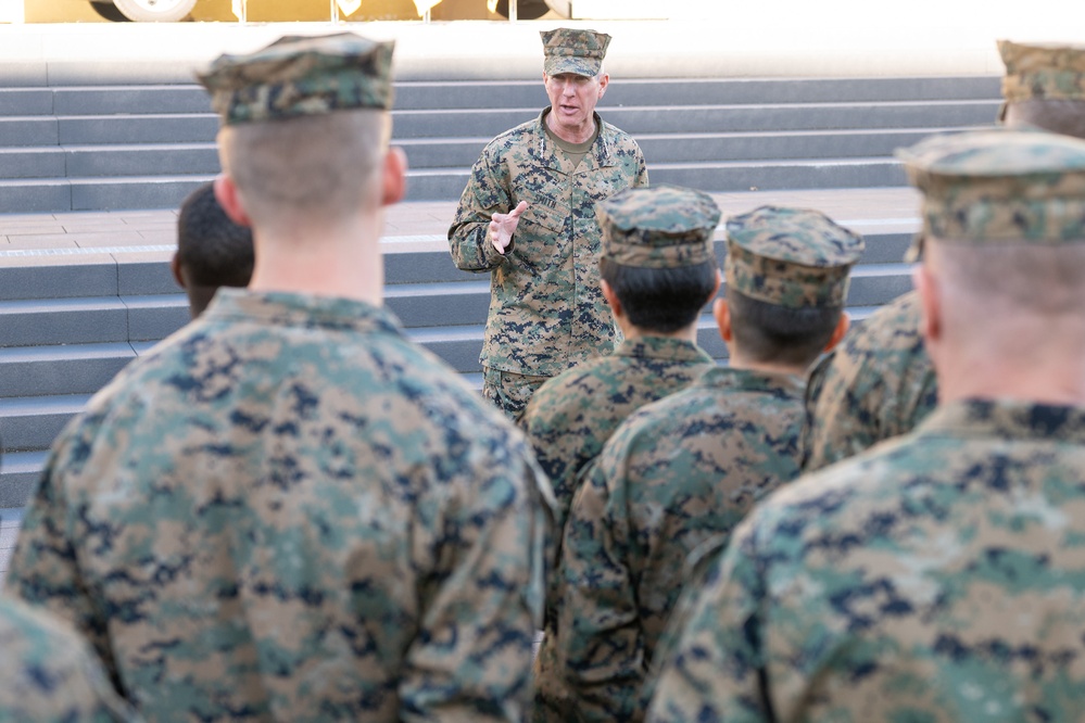 Commandant of the Marine Corps General Eric Smith visits with USAFRICOM and General Michael Langley on 28 Oct 2024 in Stuttgart Germany.