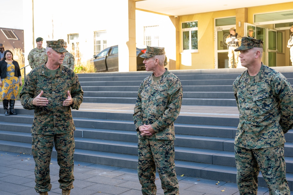 Commandant of the Marine Corps General Eric Smith visits with USAFRICOM and General Michael Langley on 28 Oct 2024 in Stuttgart Germany.