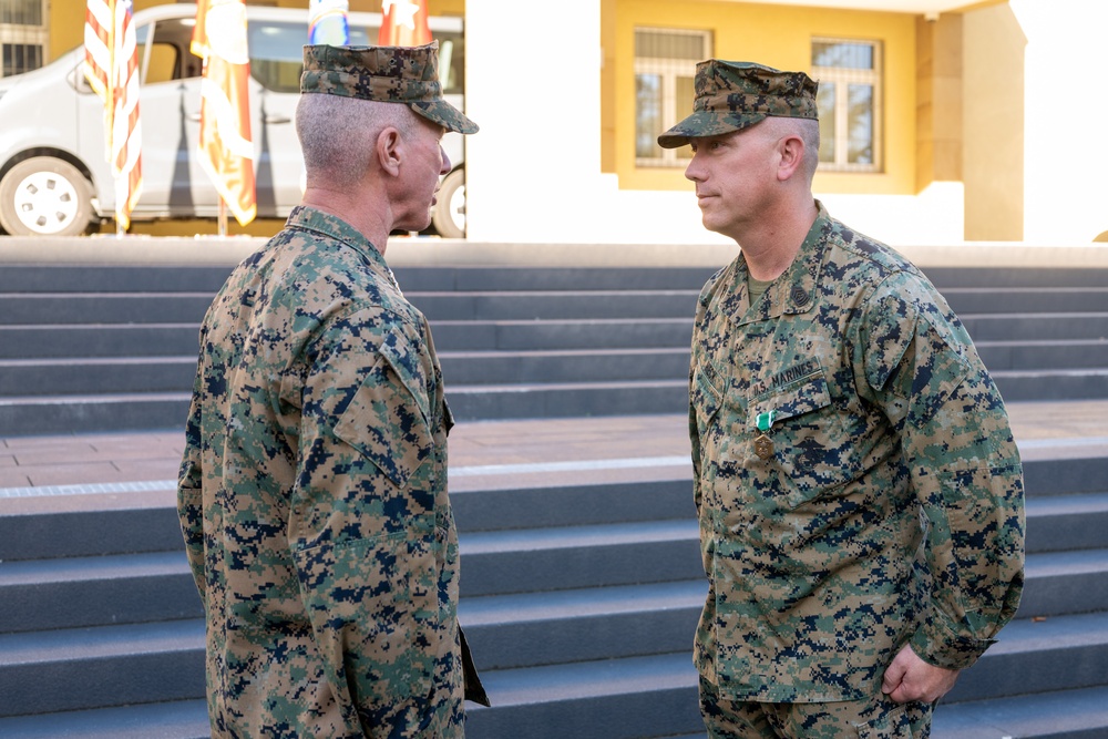 Commandant of the Marine Corps General Eric Smith visits with USAFRICOM and General Michael Langley on 28 Oct 2024 in Stuttgart Germany.