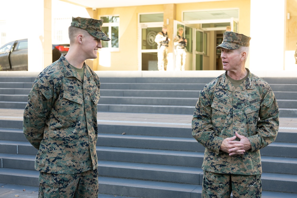 Commandant of the Marine Corps General Eric Smith visits with USAFRICOM and General Michael Langley on 28 Oct 2024 in Stuttgart Germany.