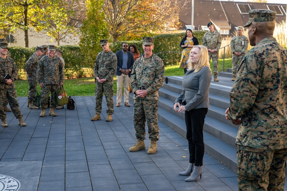 Commandant of the Marine Corps General Eric Smith visits with USAFRICOM and General Michael Langley on 28 Oct 2024 in Stuttgart Germany.