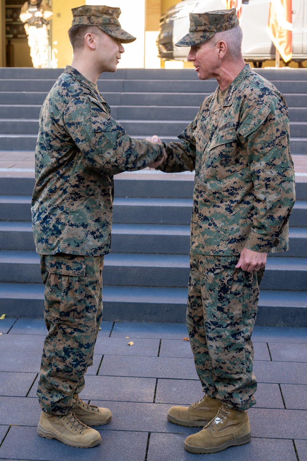 Commandant of the Marine Corps General Eric Smith visits with USAFRICOM and General Michael Langley on 28 Oct 2024 in Stuttgart Germany.