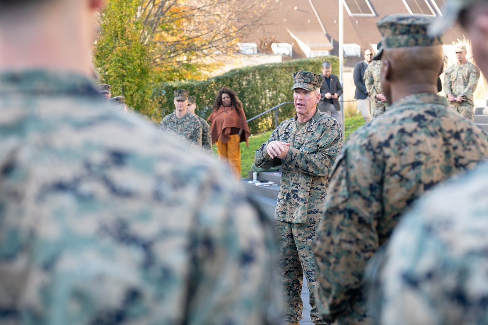 Commandant of the Marine Corps General Eric Smith visits with USAFRICOM and General Michael Langley on 28 Oct 2024 in Stuttgart Germany.