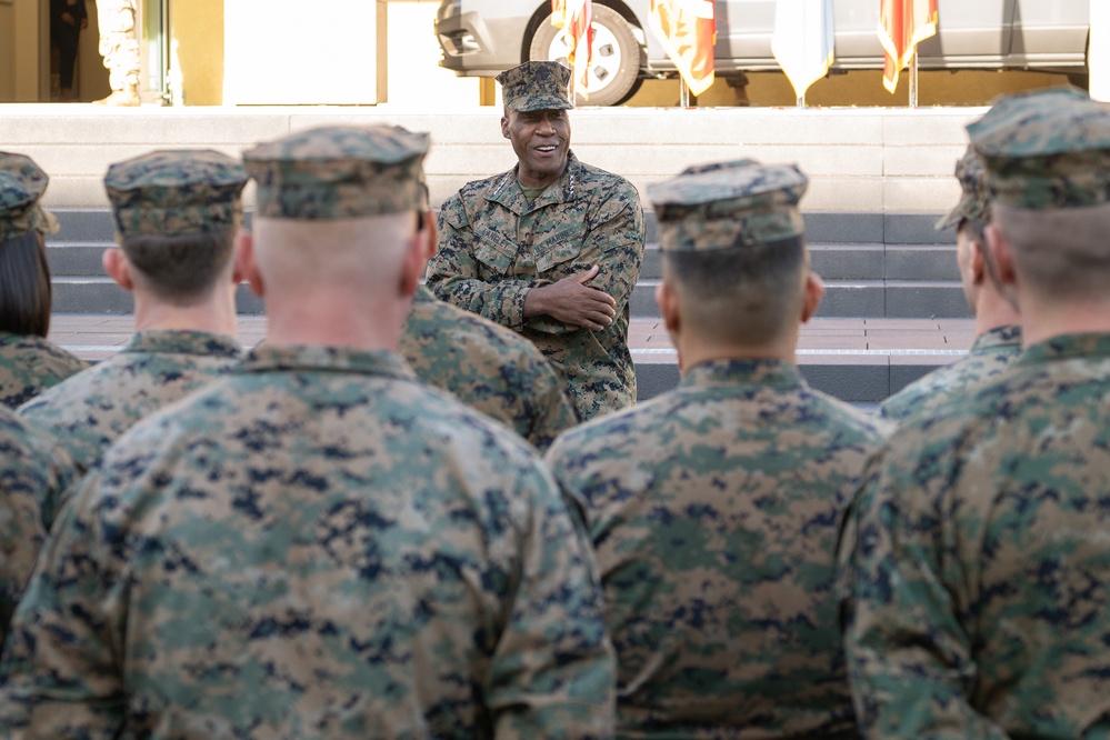 Commandant of the Marine Corps General Eric Smith visits with USAFRICOM and General Michael Langley on 28 Oct 2024 in Stuttgart Germany.