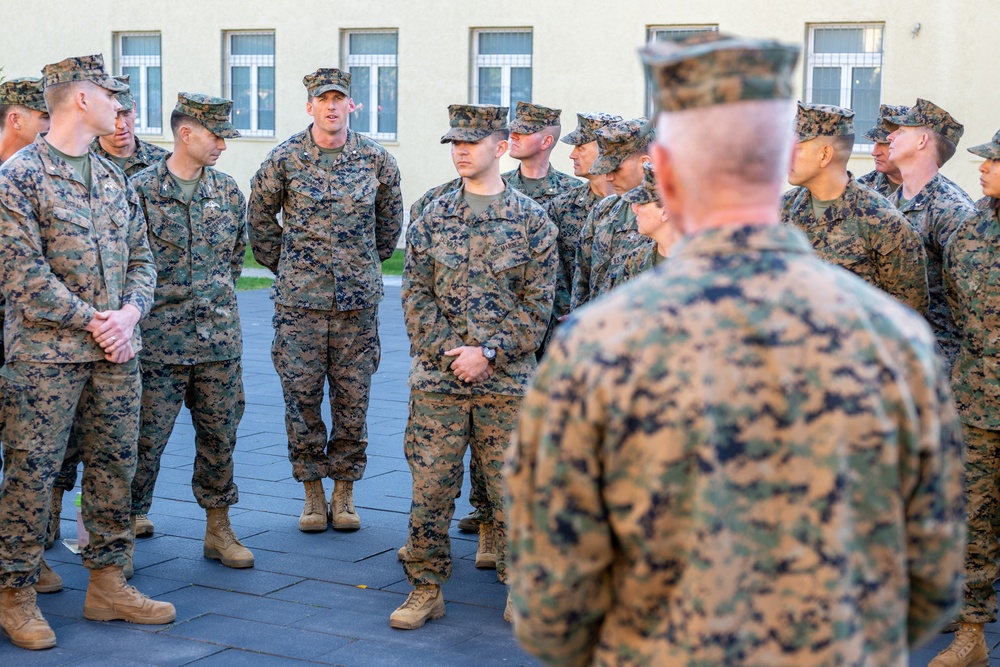 Commandant of the Marine Corps General Eric Smith visits with USAFRICOM and General Michael Langley on 28 Oct 2024 in Stuttgart Germany.