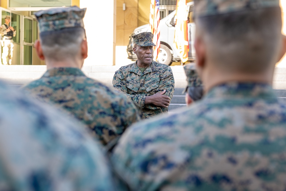 Commandant of the Marine Corps General Eric Smith visits with USAFRICOM and General Michael Langley on 28 Oct 2024 in Stuttgart Germany.