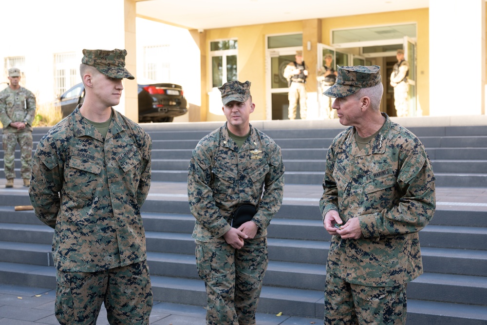 Commandant of the Marine Corps General Eric Smith visits with USAFRICOM and General Michael Langley on 28 Oct 2024 in Stuttgart Germany.