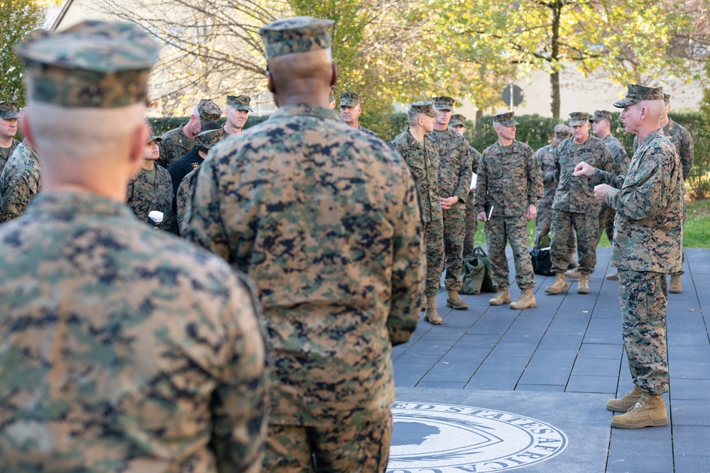 Commandant of the Marine Corps General Eric Smith visits with USAFRICOM and General Michael Langley on 28 Oct 2024 in Stuttgart Germany.