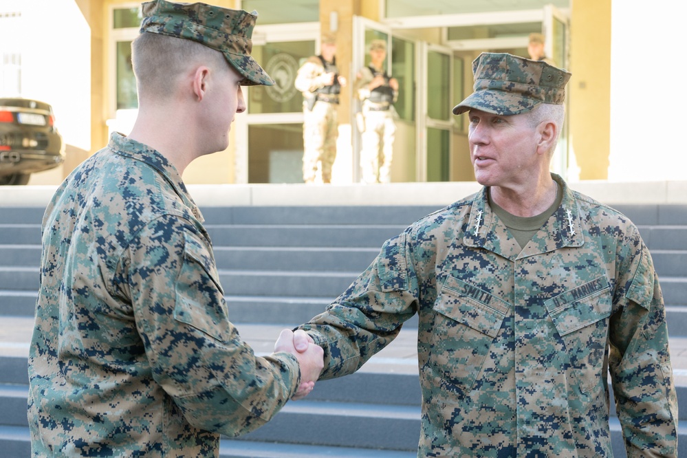 Commandant of the Marine Corps General Eric Smith visits with USAFRICOM and General Michael Langley on 28 Oct 2024 in Stuttgart Germany.