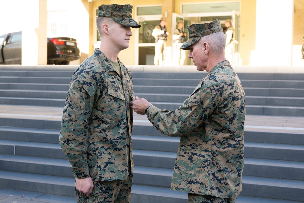 Commandant of the Marine Corps General Eric Smith visits with USAFRICOM and General Michael Langley on 28 Oct 2024 in Stuttgart Germany.