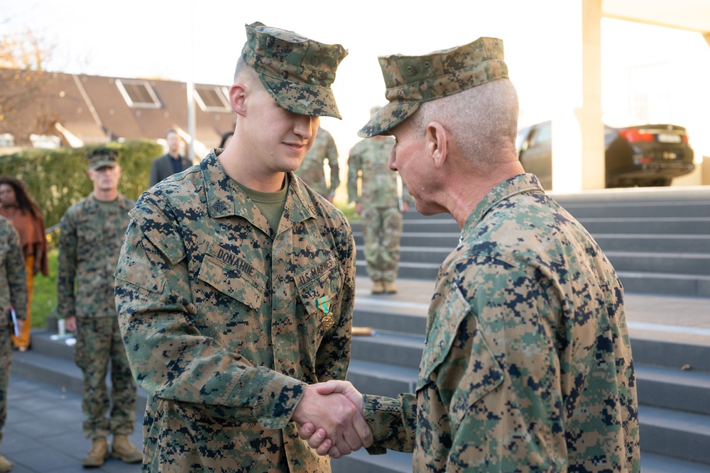 Commandant of the Marine Corps General Eric Smith visits with USAFRICOM and General Michael Langley on 28 Oct 2024 in Stuttgart Germany.