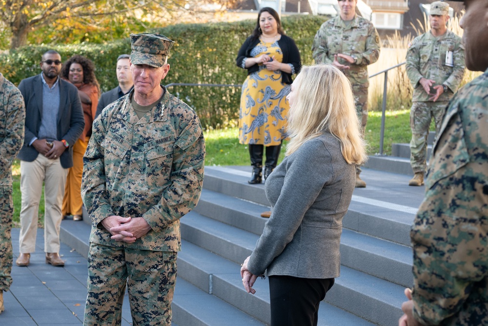 Commandant of the Marine Corps General Eric Smith visits with USAFRICOM and General Michael Langley on 28 Oct 2024 in Stuttgart Germany.