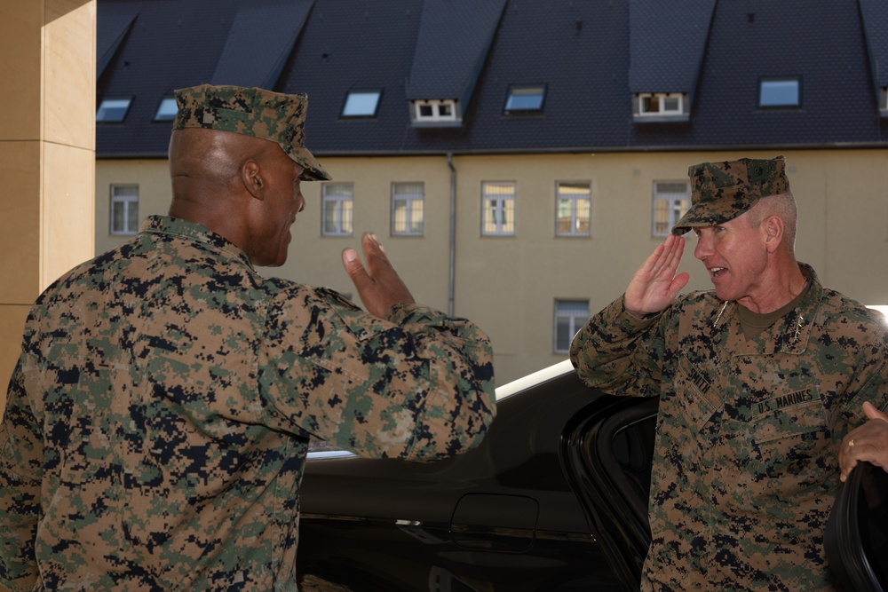 Commandant of the Marine Corps General Eric Smith visits with USAFRICOM and General Michael Langley on 28 Oct 2024 in Stuttgart Germany.