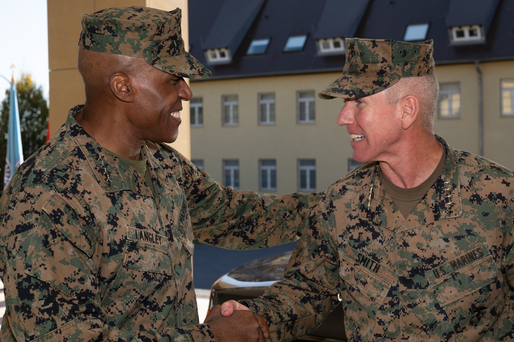 Commandant of the Marine Corps General Eric Smith visits with USAFRICOM and General Michael Langley on 28 Oct 2024 in Stuttgart Germany.