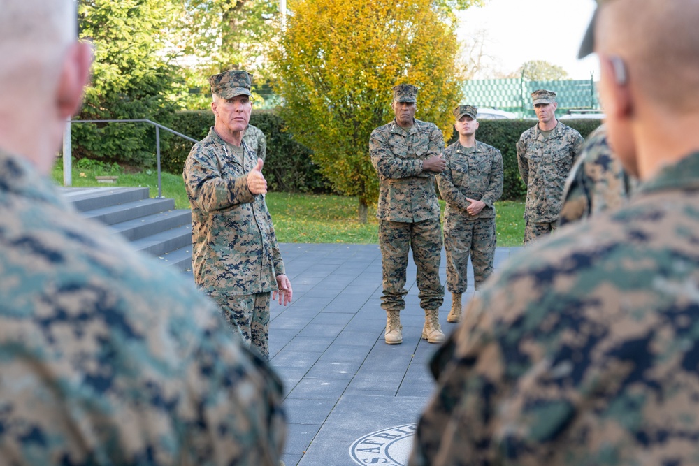 Commandant of the Marine Corps General Eric Smith visits with USAFRICOM and General Michael Langley on 28 Oct 2024 in Stuttgart Germany.