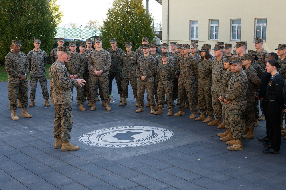 Commandant of the Marine Corps General Eric Smith visits with USAFRICOM and General Michael Langley on 28 Oct 2024 in Stuttgart Germany.