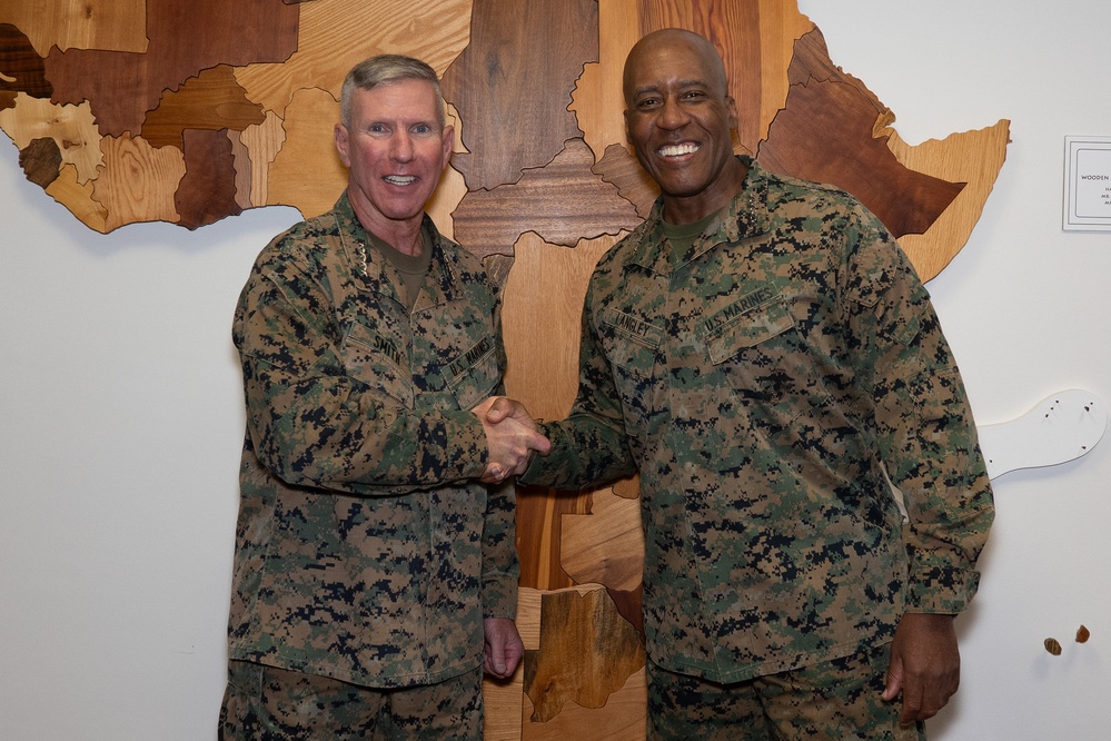 Commandant of the Marine Corps General Eric Smith visits with USAFRICOM and General Michael Langley on 28 Oct 2024 in Stuttgart Germany.