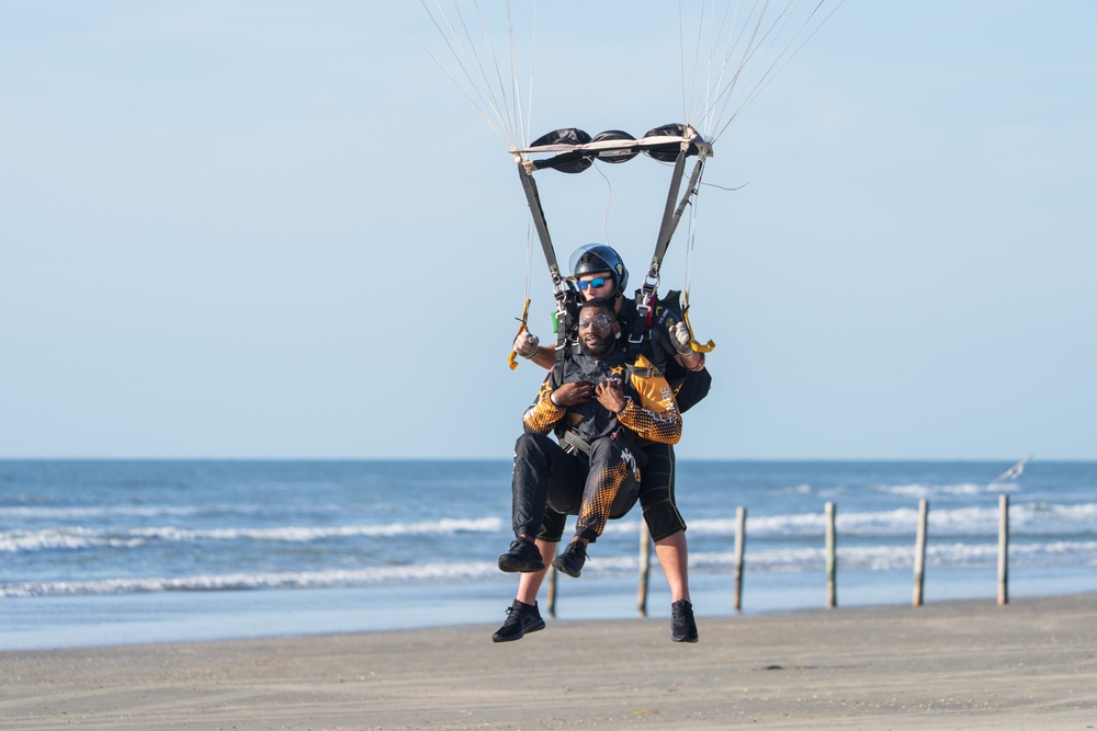 U.S. Army Golden Knights skydive onto Galveston Island