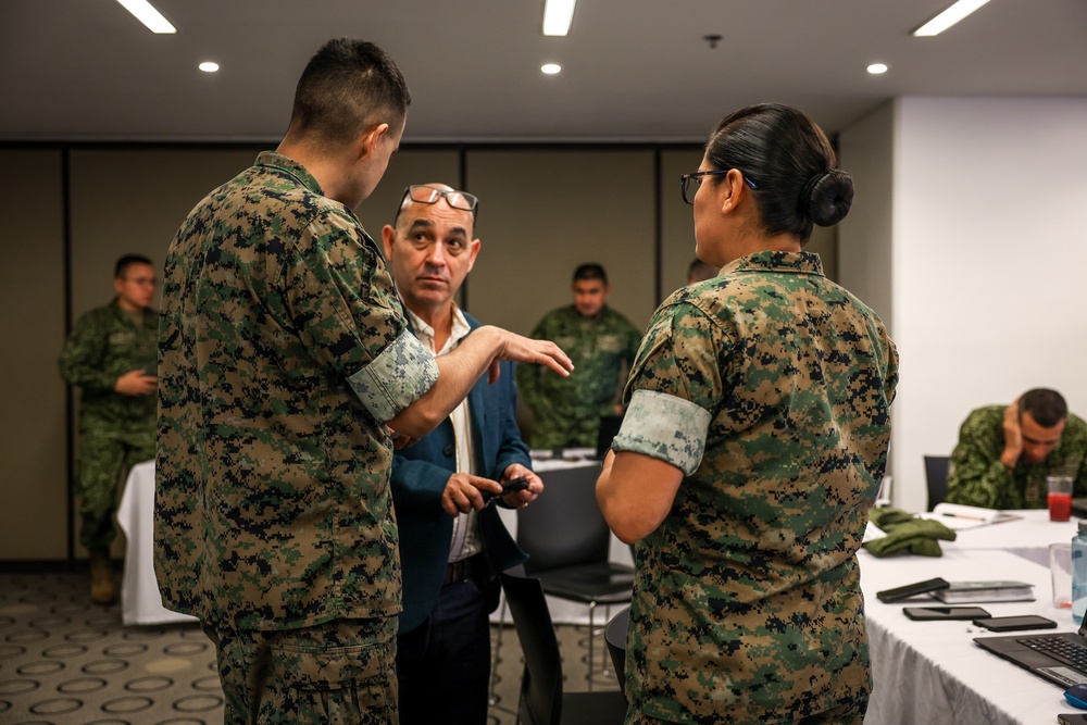 U.S. Marine Corps Forces, South, and Infantería de Marina de Colombia collaborate during a staff planner working group