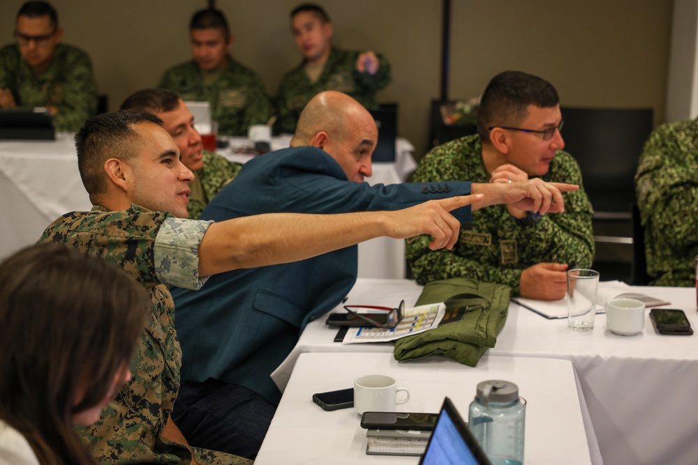 U.S. Marine Corps Forces, South, and Infantería de Marina de Colombia collaborate during a staff planner working group