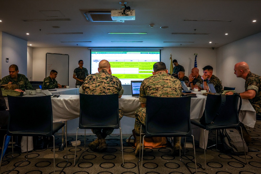 U.S. Marine Corps Forces, South, and Infantería de Marina de Colombia collaborate during a staff planner working group