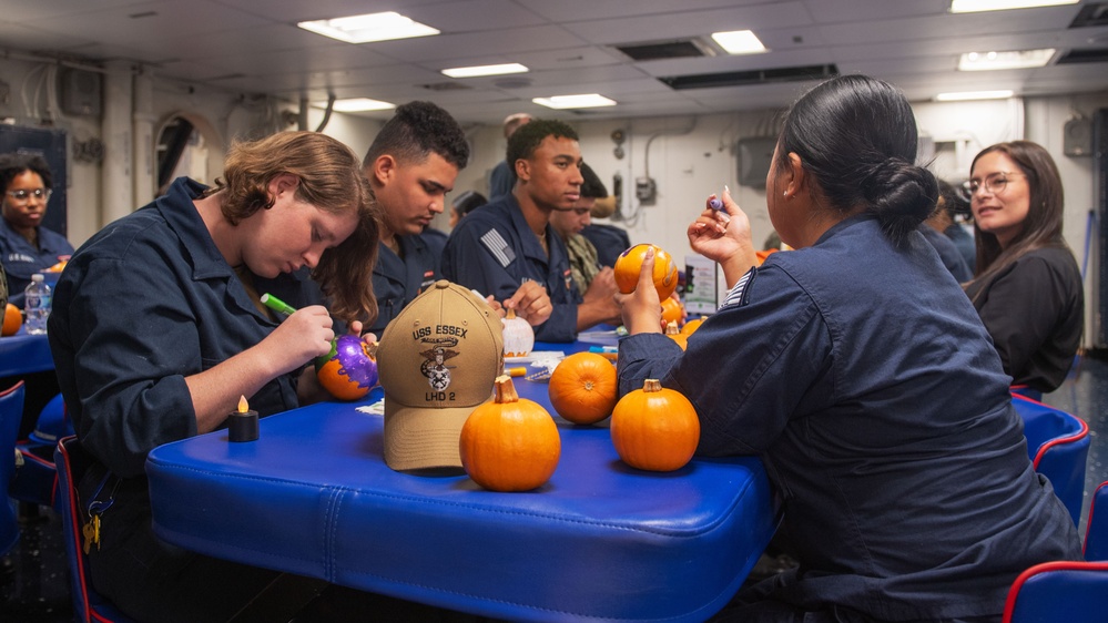 USS Essex Decorates Pumpkins at a MWR Event