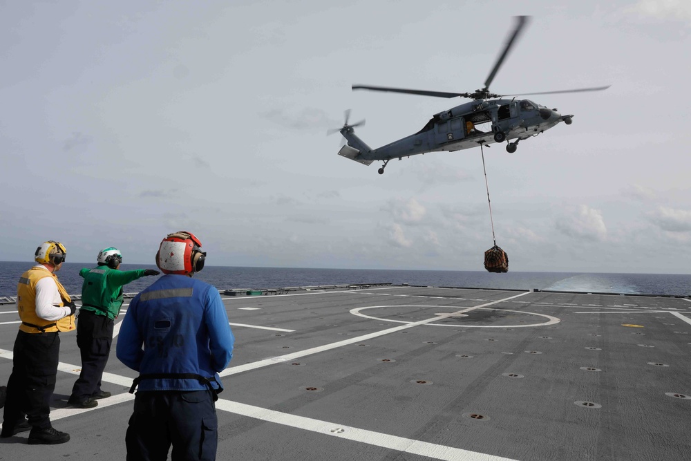 USS Gabrielle GIffords (LCS 10) Conducts Vertical Replenishment