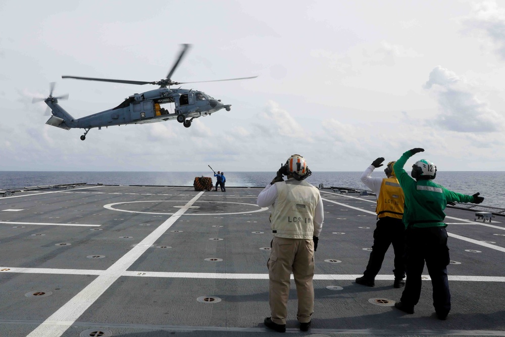 USS Gabrielle GIffords (LCS 10) Conducts Vertical Replenishment