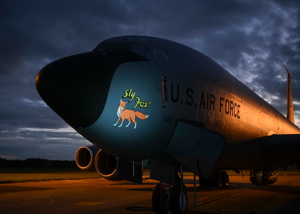 Members from the 100th Bomb Group fly with the 100th ARW