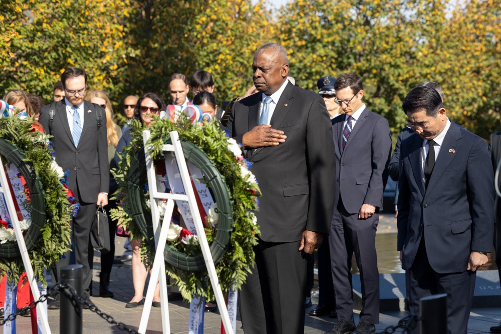 Secretary of Defense Lloyd J Austin III and Minister of National Defense Kim Yong Hyun Wreath Laying Ceremony