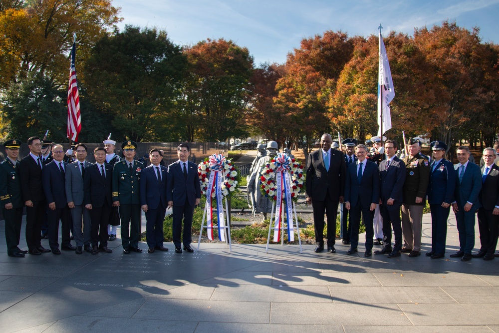 Secretary of Defense Lloyd J Austin III and Minister of National Defense Kim Yong Hyun Wreath Laying Ceremony