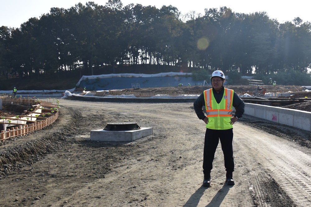 Army engineers place concrete for new roundabout on Camp Humphreys, South Korea