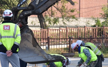 Army engineers place concrete for new roundabout on Camp Humphreys, South Korea