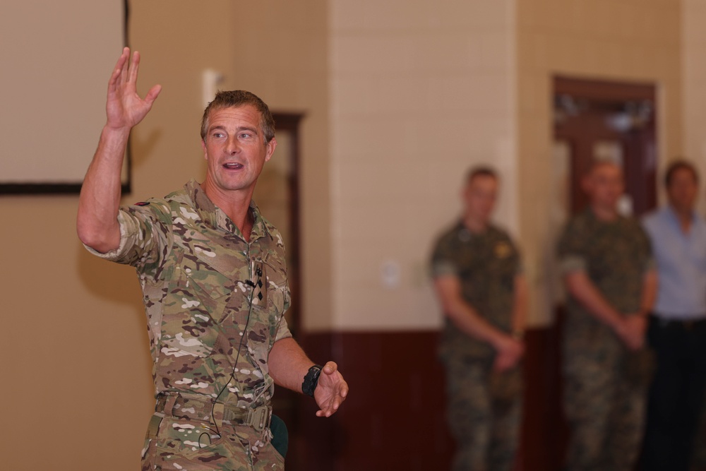 Bear Grylls speaks to Marines at The Basic School