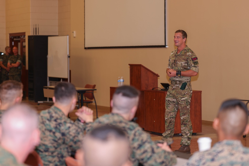 Bear Grylls speaks to Marines at The Basic School