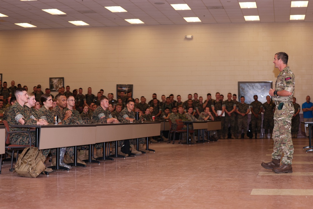 Bear Grylls speaks to Marines at The Basic School
